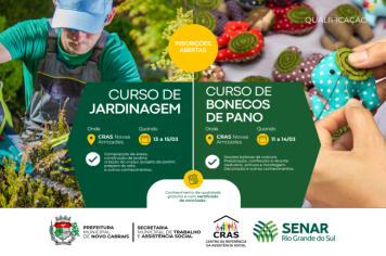 CRAS oferta cursos gratuitos de jardinagem e de bonecos de pano