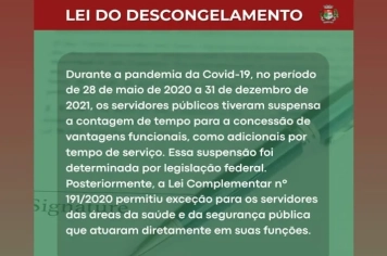 Executivo Municipal informa sobre a Lei do Descongelamento