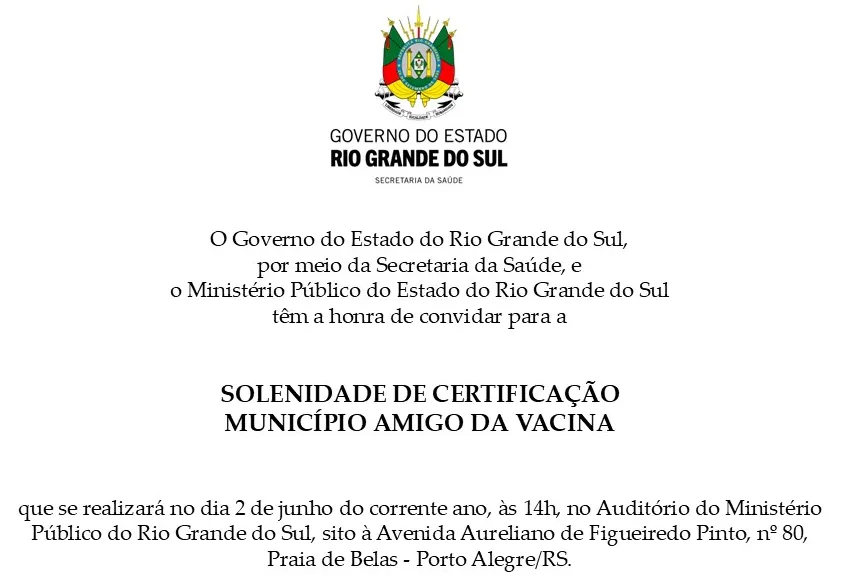 Novo Cabrais receberá certificado amigo da vacina em Porto Alegre 