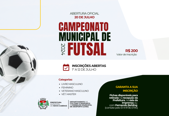Campeonato Municipal de Futsal: inscrições abrem em 1º de julho