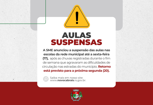 Aulas da rede municipal seguem suspensas até sexta (17)