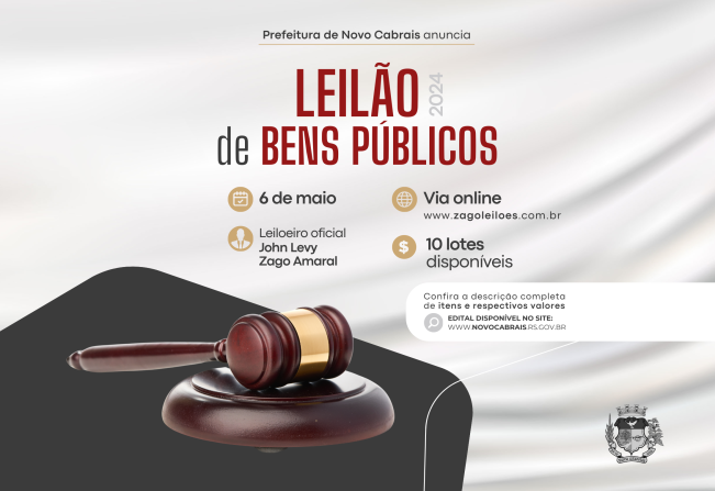 Prefeitura de Novo Cabrais anuncia leilão público de bens inservíveis